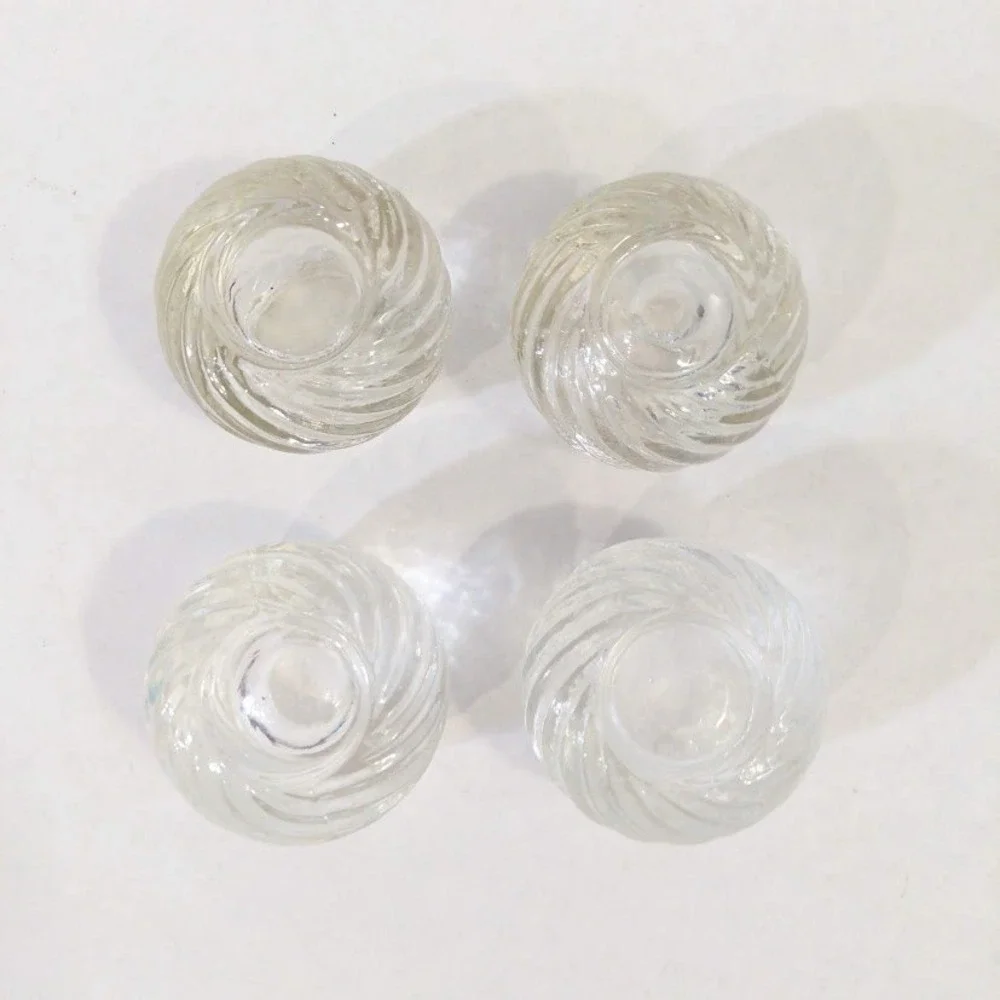 Vintage Clear Swirl Glass Votive Candle Holders Ribbed Round Set of 4
